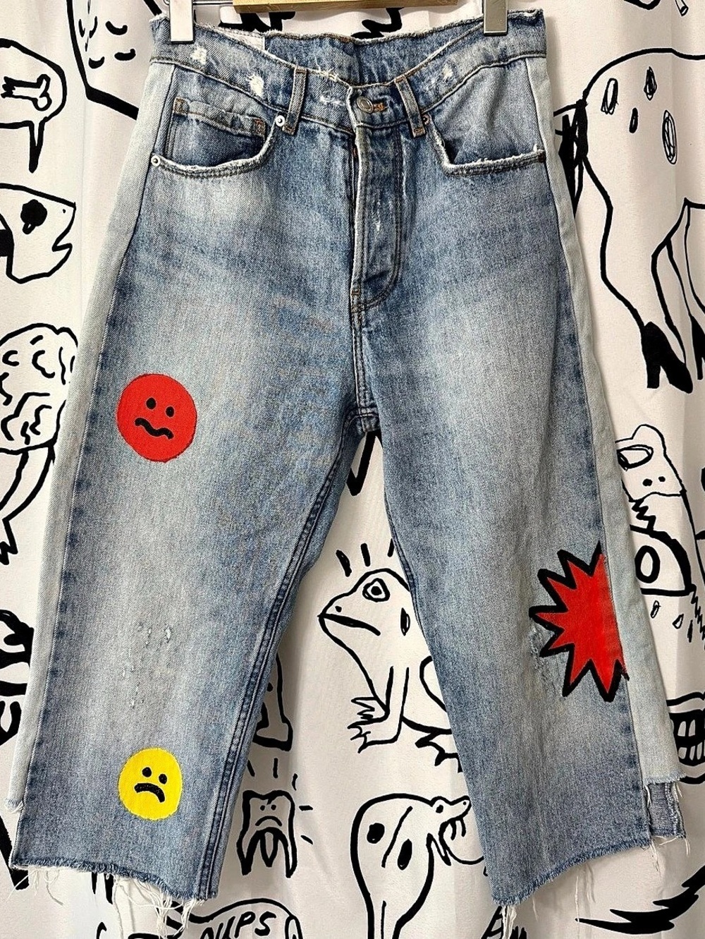 Zara TRF Denim X'D Makers Graphic Print Jeans Cropped Jeans Blue & Red